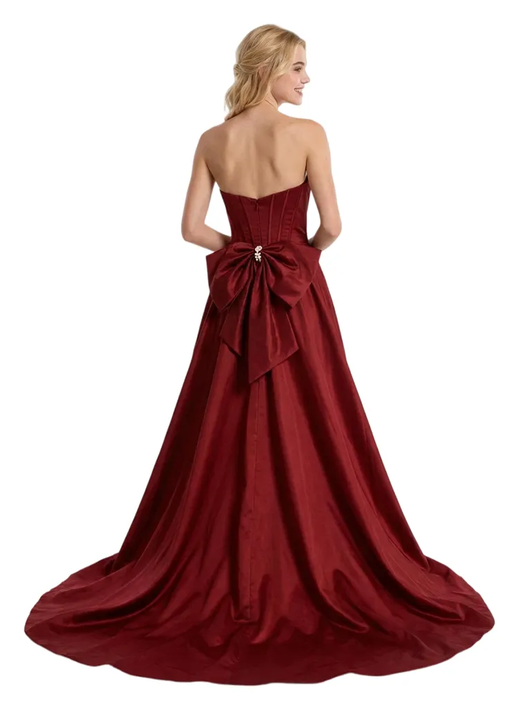 Unique Pearl Trim Corset Prom Dress Strapless A-Line Evening Gown With Giant Bow sold by ChicSew product image thumbnail 3