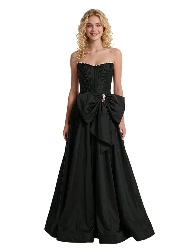 Unique Pearl Trim Corset Prom Dress Strapless A-Line Evening Gown With Giant Bow sold by ChicSew product image thumbnail 4