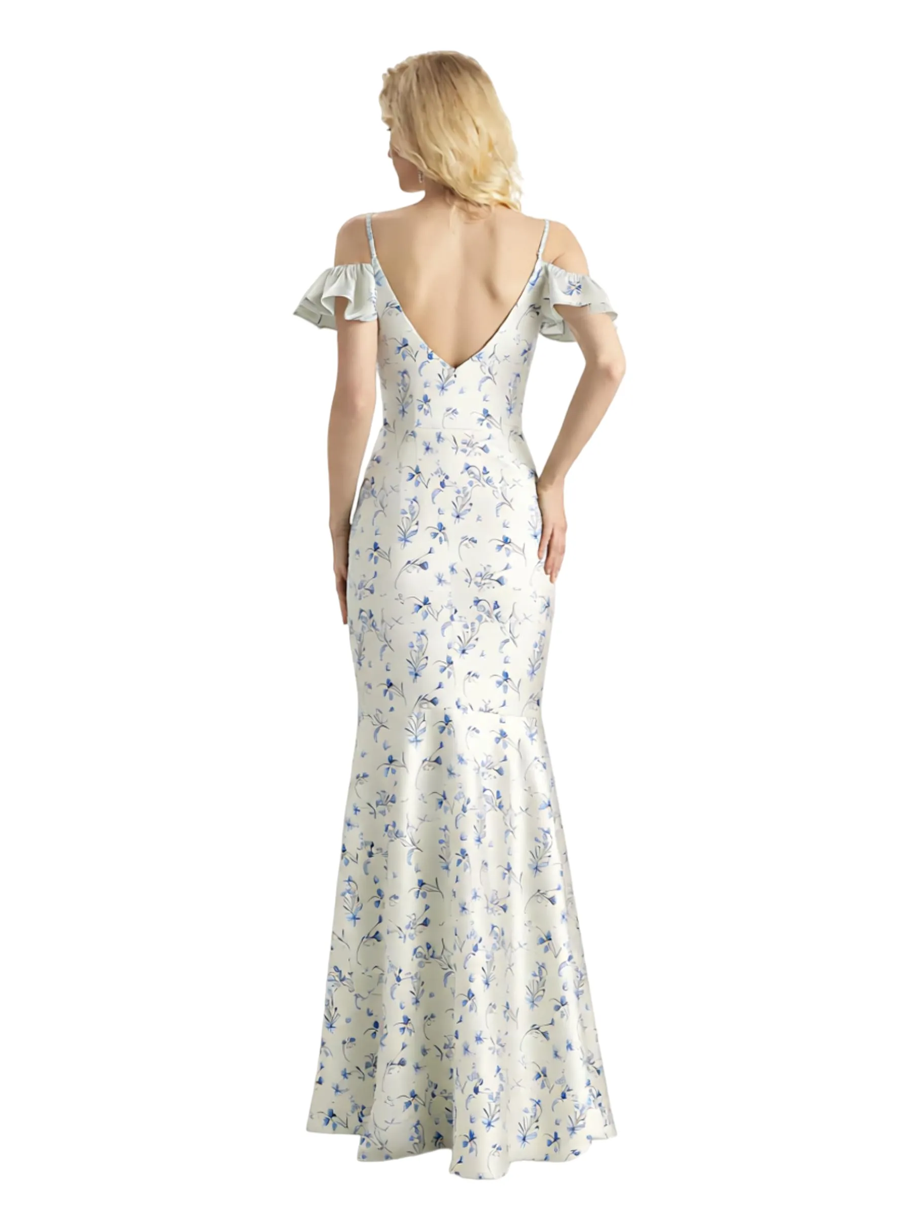 Beautiful Mermaid Cold Shoulder Floral Satin Maxi Floral Formal Dresses For Women sold by ChicSew product image thumbnail 2