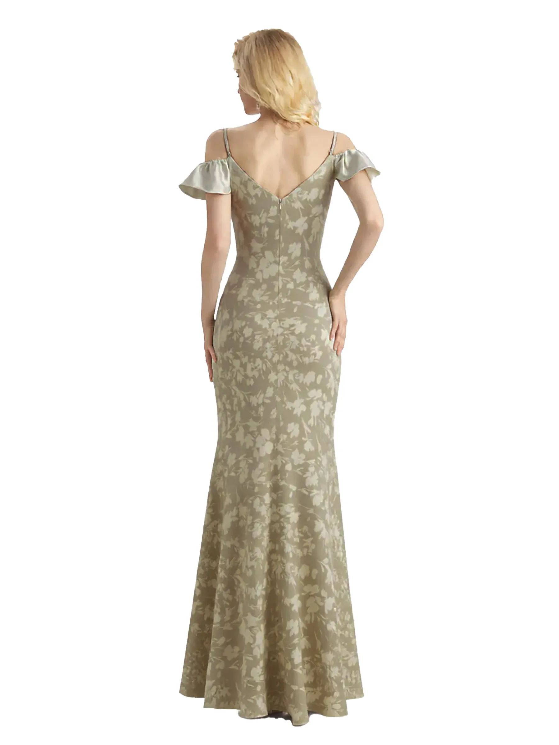 Beautiful Mermaid Cold Shoulder Floral Satin Maxi Floral Formal Dresses For Women sold by ChicSew product image thumbnail 2