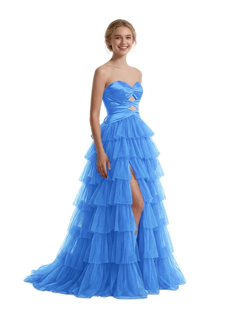 Beautiful Sweetheart Ruffles Side Slit A-Line Floor-Length Long Party Prom Dresses sold by ChicSew product image thumbnail 5