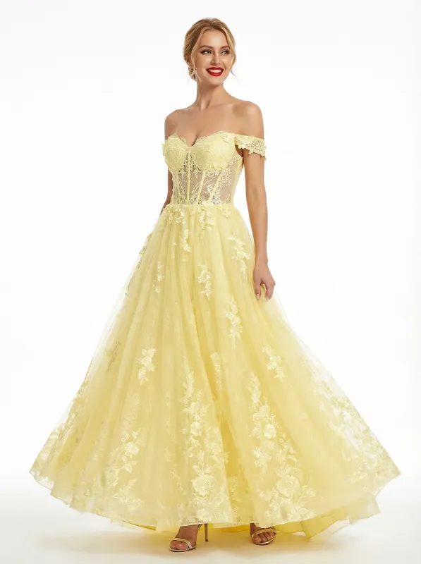 Gorgeous Strapless Lace Appliques Corset A-line Tulle Prom Dress sold by ChicSew