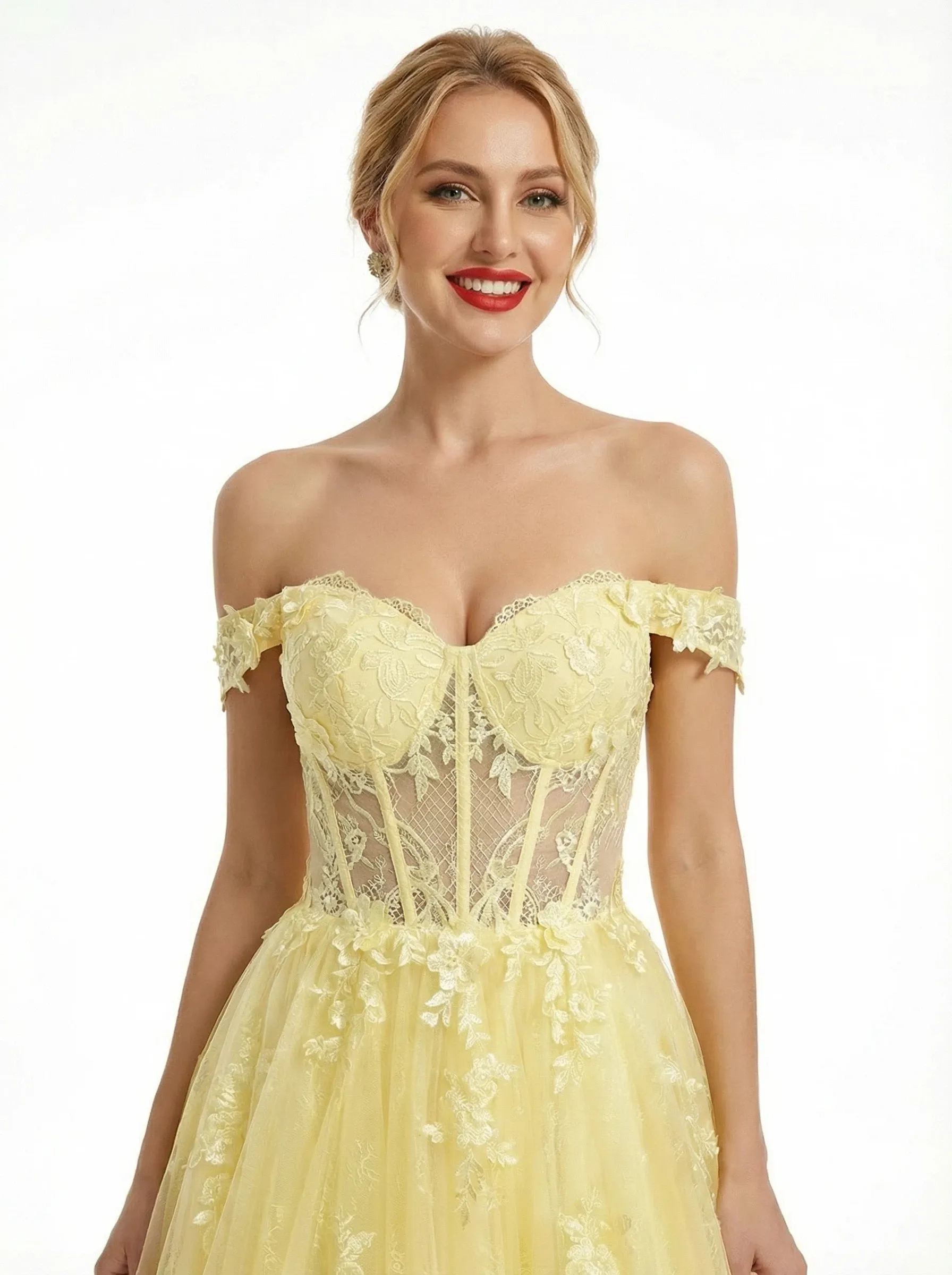 Gorgeous Strapless Lace Appliques Corset A-line Tulle Prom Dress sold by ChicSew product image thumbnail 2