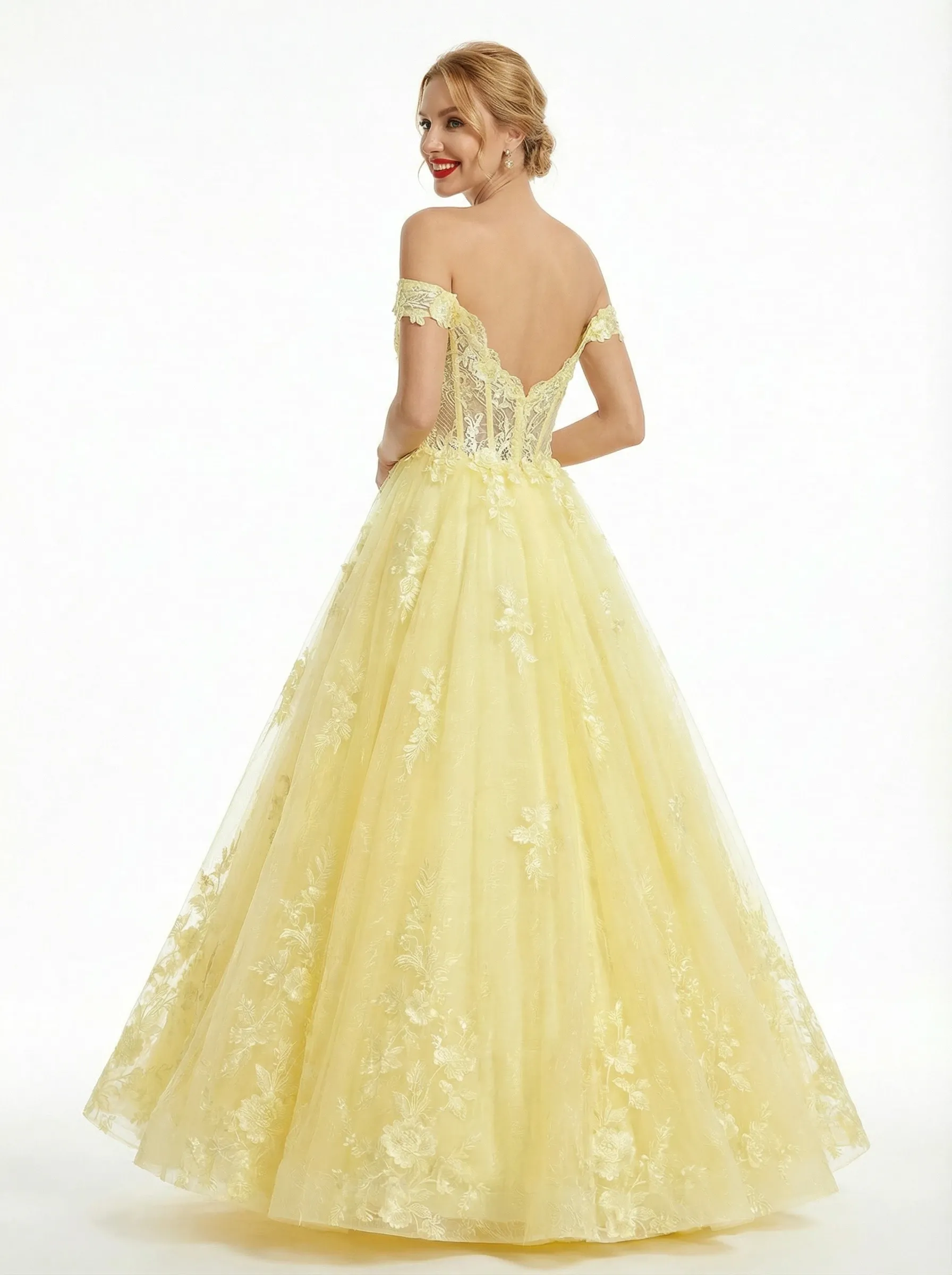 Gorgeous Strapless Lace Appliques Corset A-line Tulle Prom Dress sold by ChicSew product image thumbnail 3