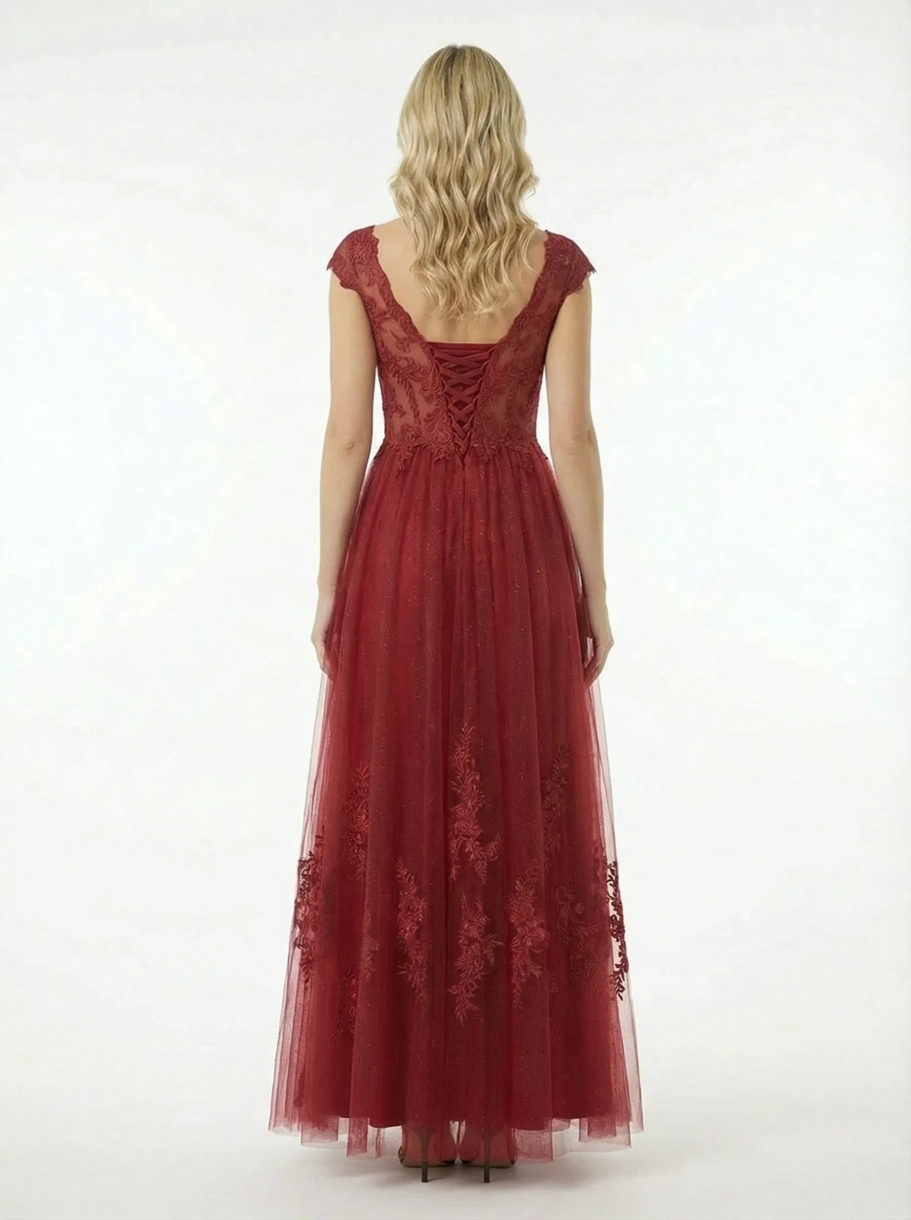 Sexy V-Neck Lace Cap Sleeve Corset A-line Bal Gown Prom Dress sold by ChicSew product image thumbnail 2