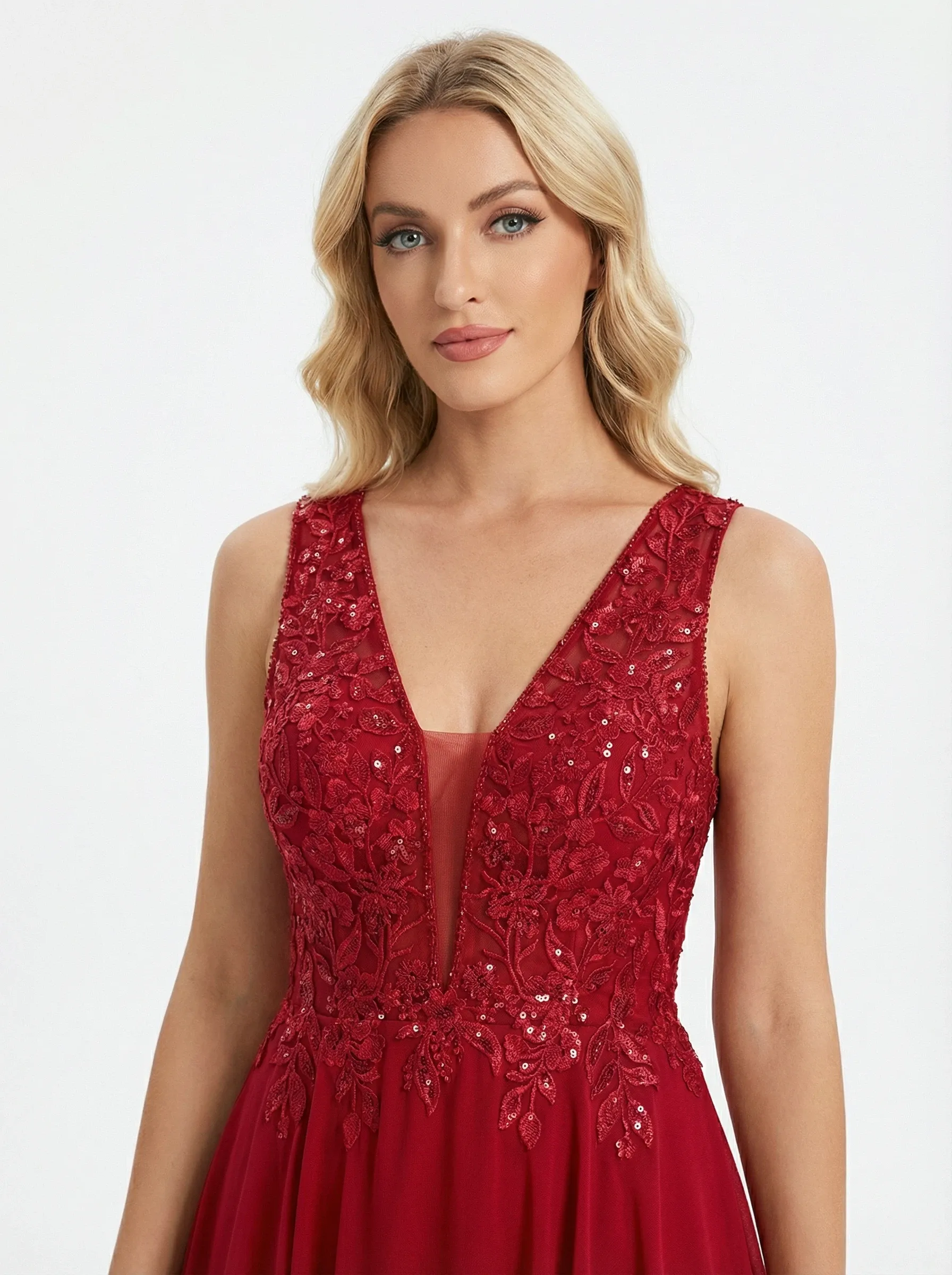 Stunning Deep V-Neck Lace Appliques Corset Mermaid Gown with Side Slit sold by ChicSew product image thumbnail 2