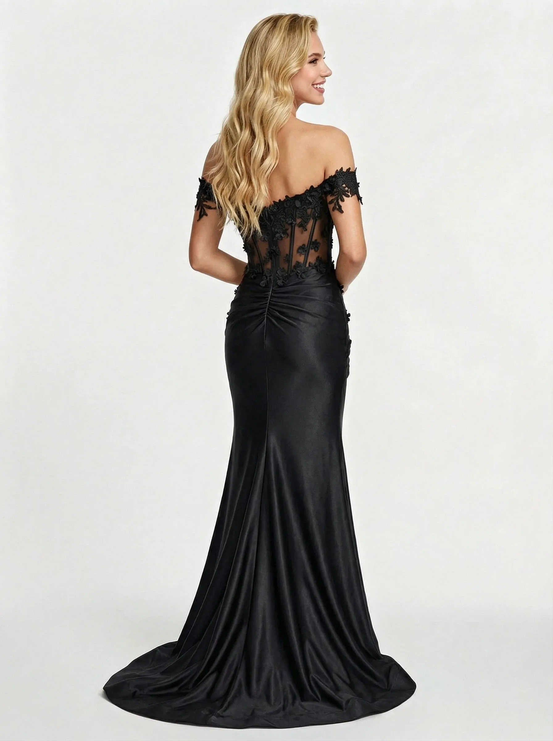 Fancy Off the Shoulder Satin Maxi Corset Mermaid Party Prom Dresses sold by ChicSew product image thumbnail 2