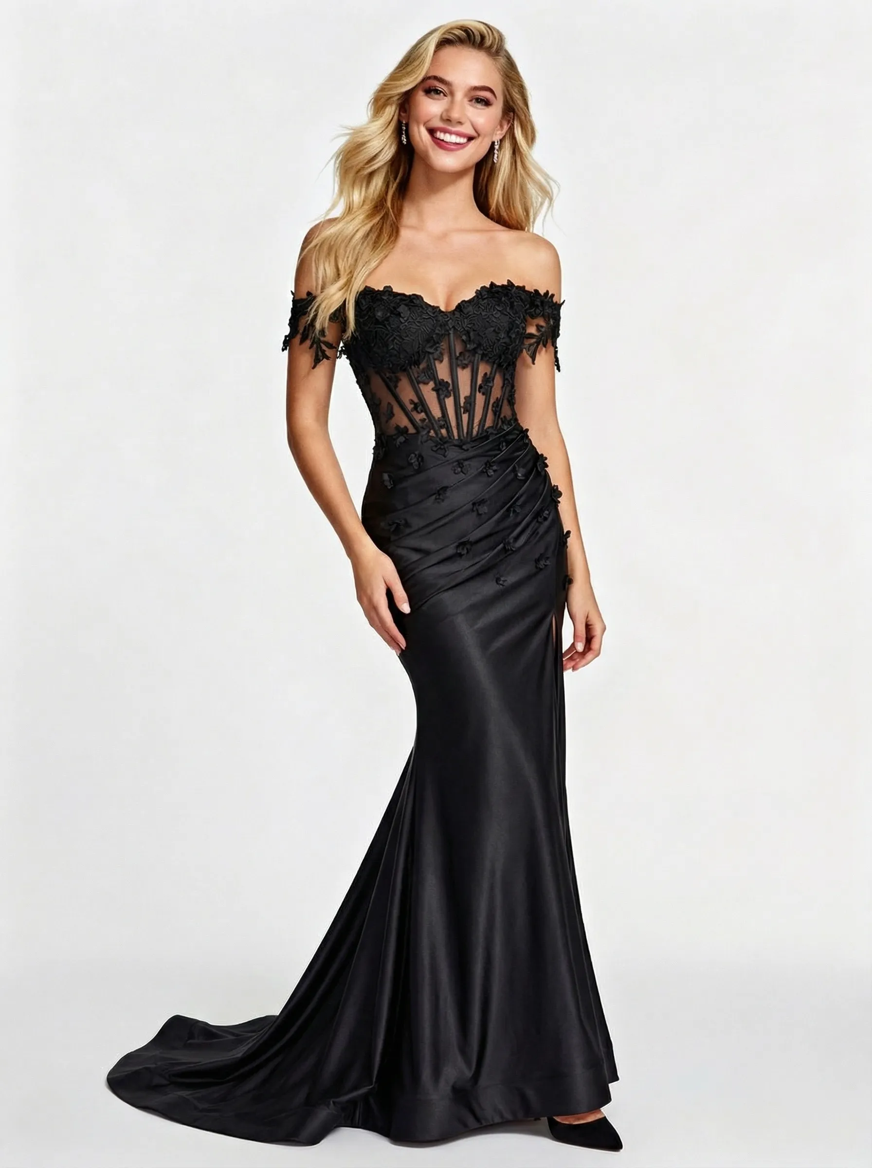 Fancy Off the Shoulder Satin Maxi Corset Mermaid Party Prom Dresses sold by ChicSew