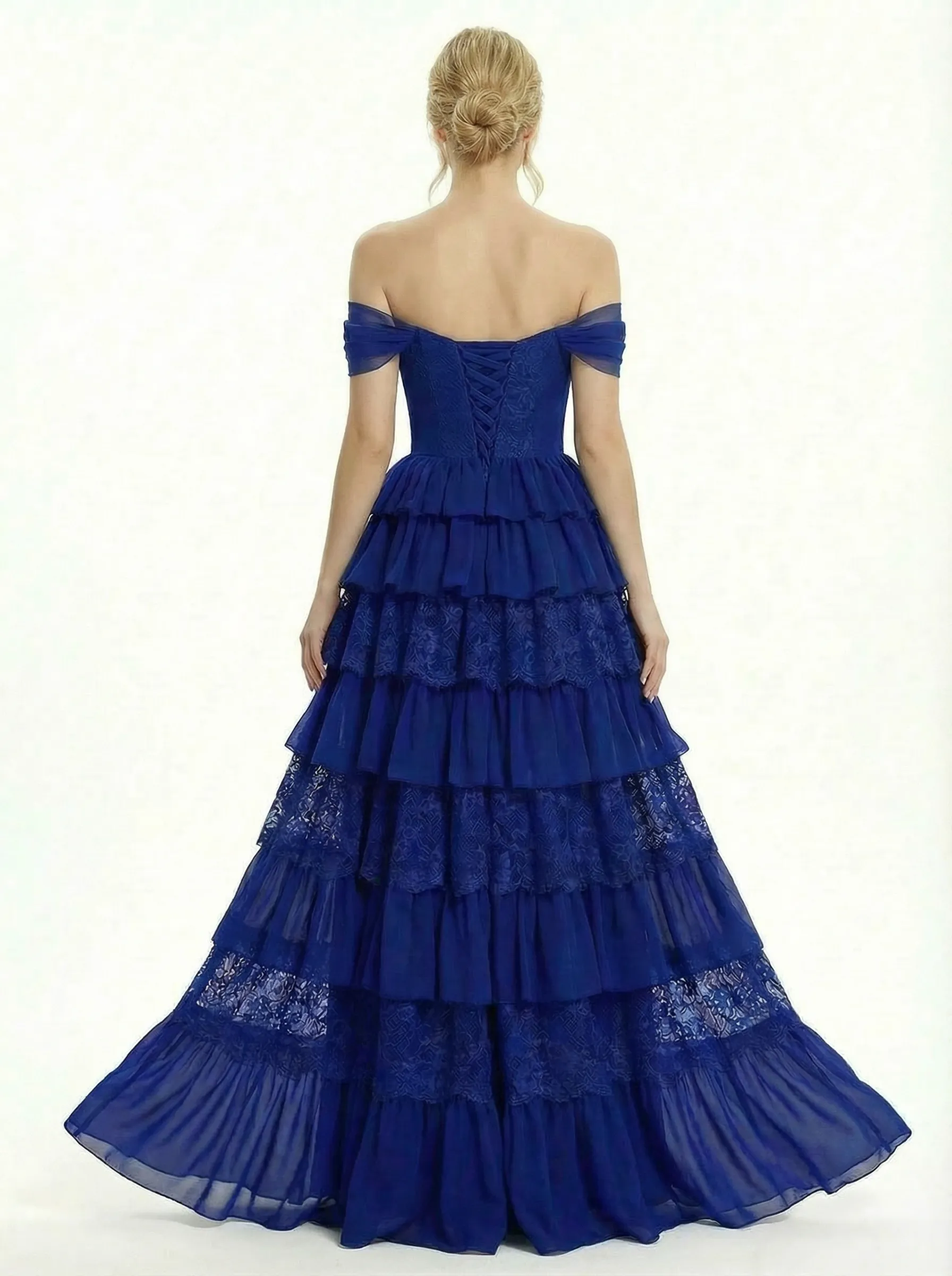 Pretty Off the Shoulder Tiered Tulle Corset Prom Ball Gown For Women sold by ChicSew product image thumbnail 3