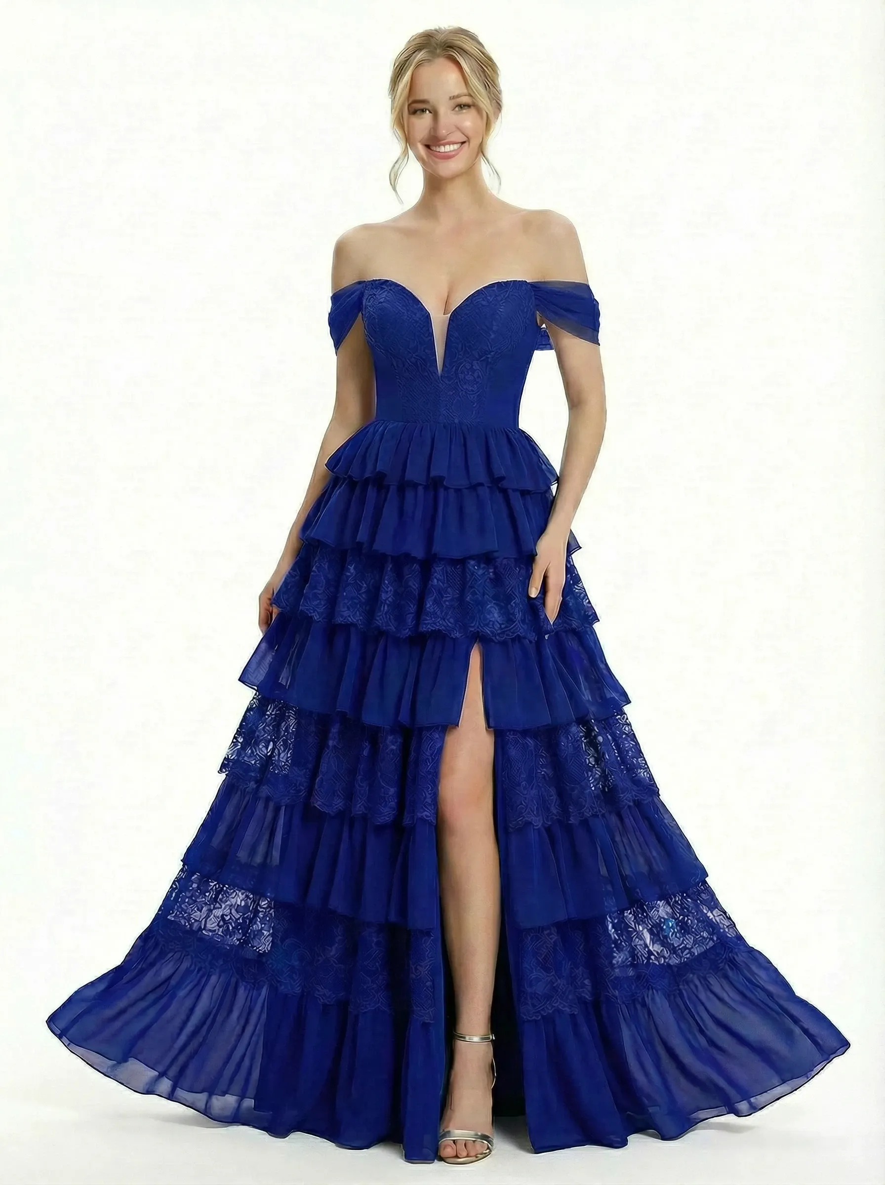 Pretty Off the Shoulder Tiered Tulle Corset Prom Ball Gown For Women sold by ChicSew