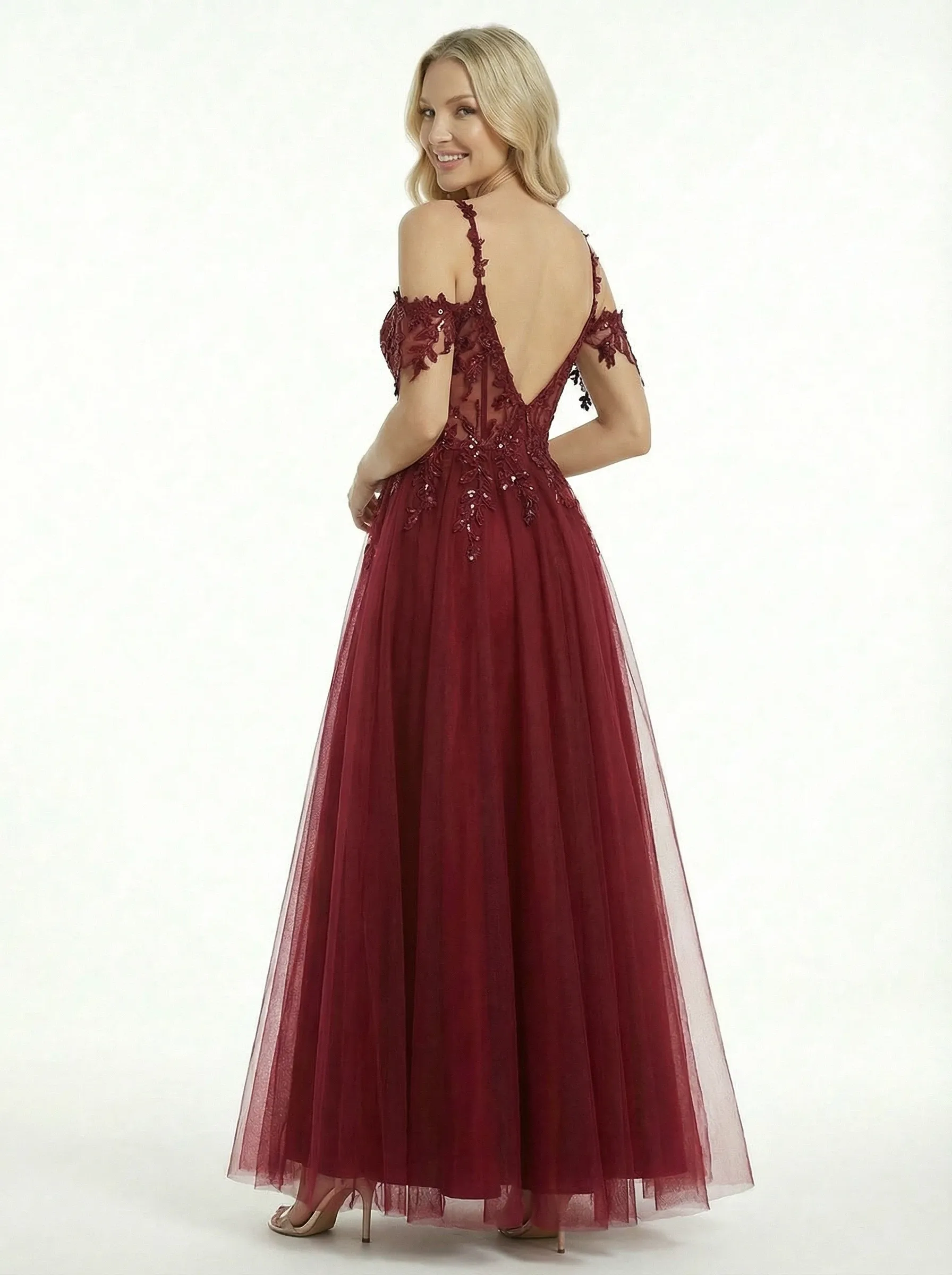 Sexy Cold Shoulder Lace Appliques A-line Corset Prom Dress with Slit sold by ChicSew product image thumbnail 2
