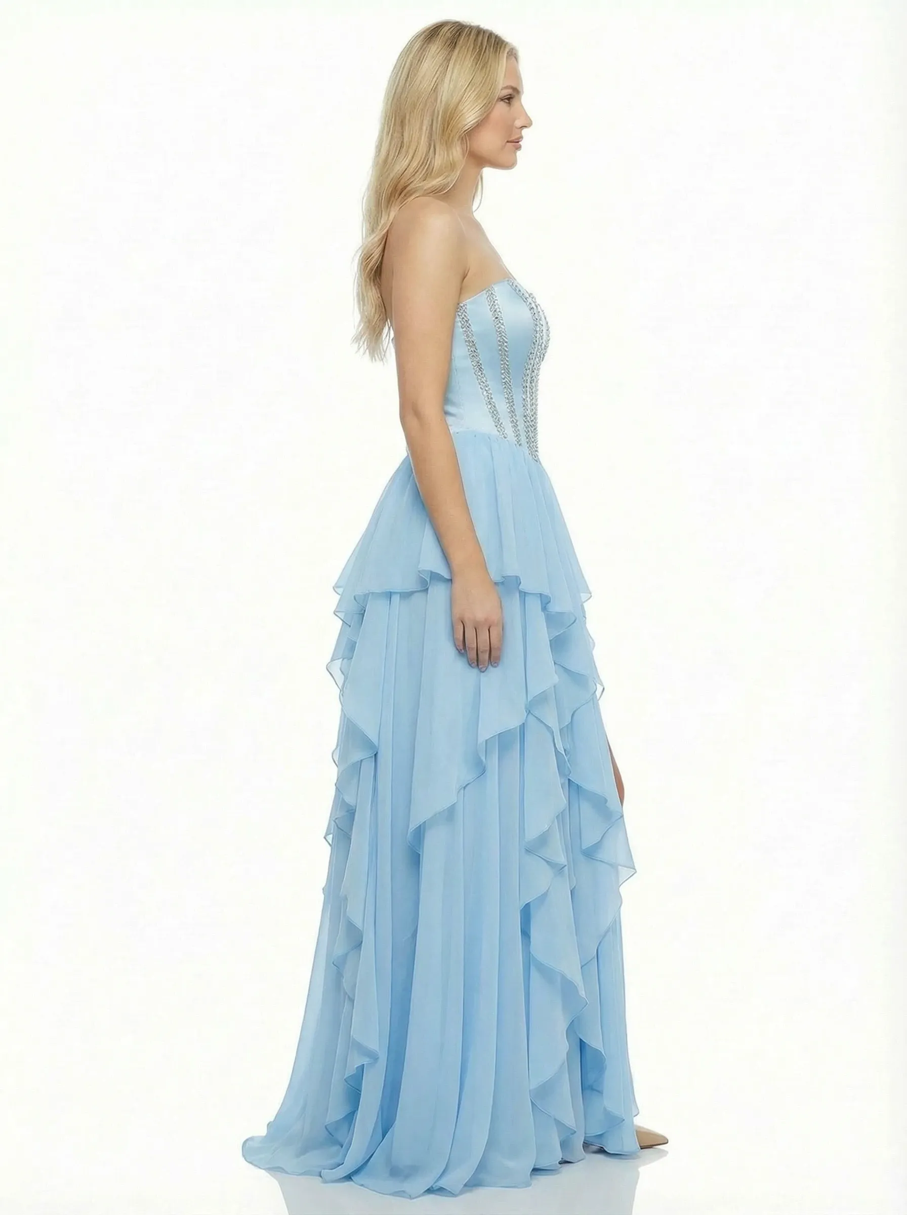 Cute Sweetheart Ruffles Side Slit A-Line Corset Beaded Long Party Prom Dresses sold by ChicSew product image thumbnail 3