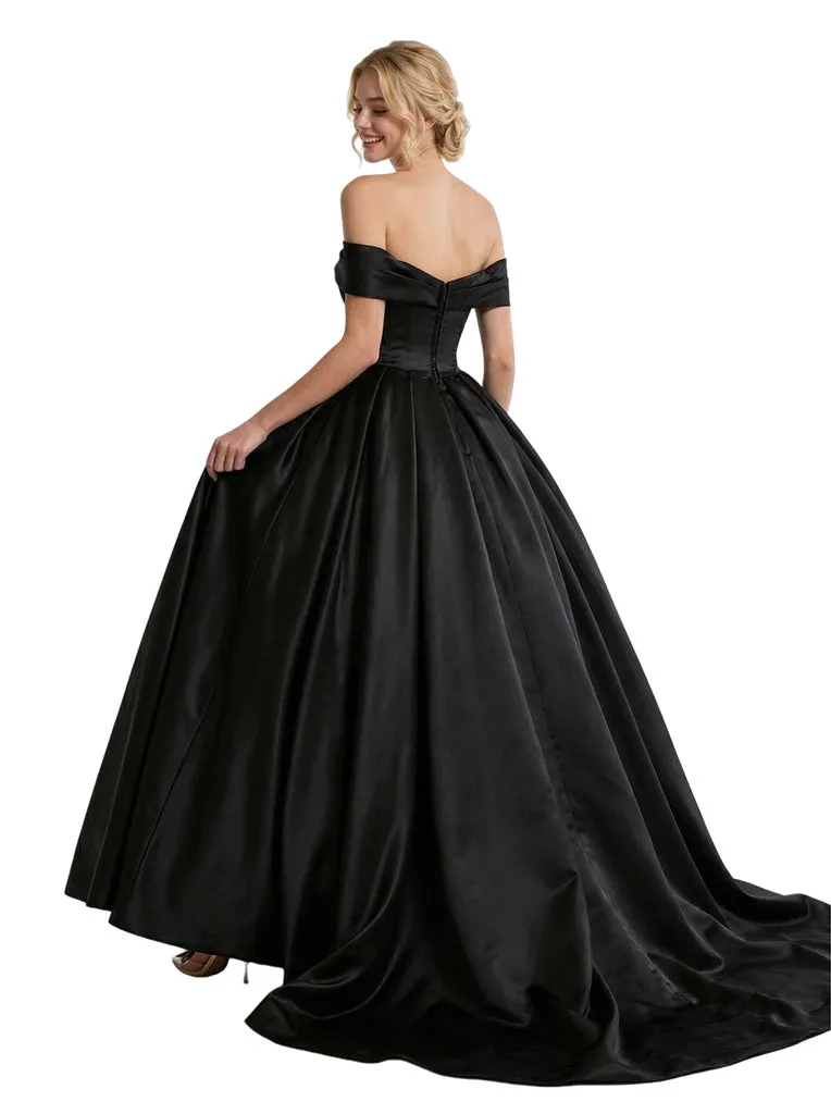 Fancy A-Line Off Shoulder Satin Long Party Prom Dresses sold by ChicSew product image thumbnail 3