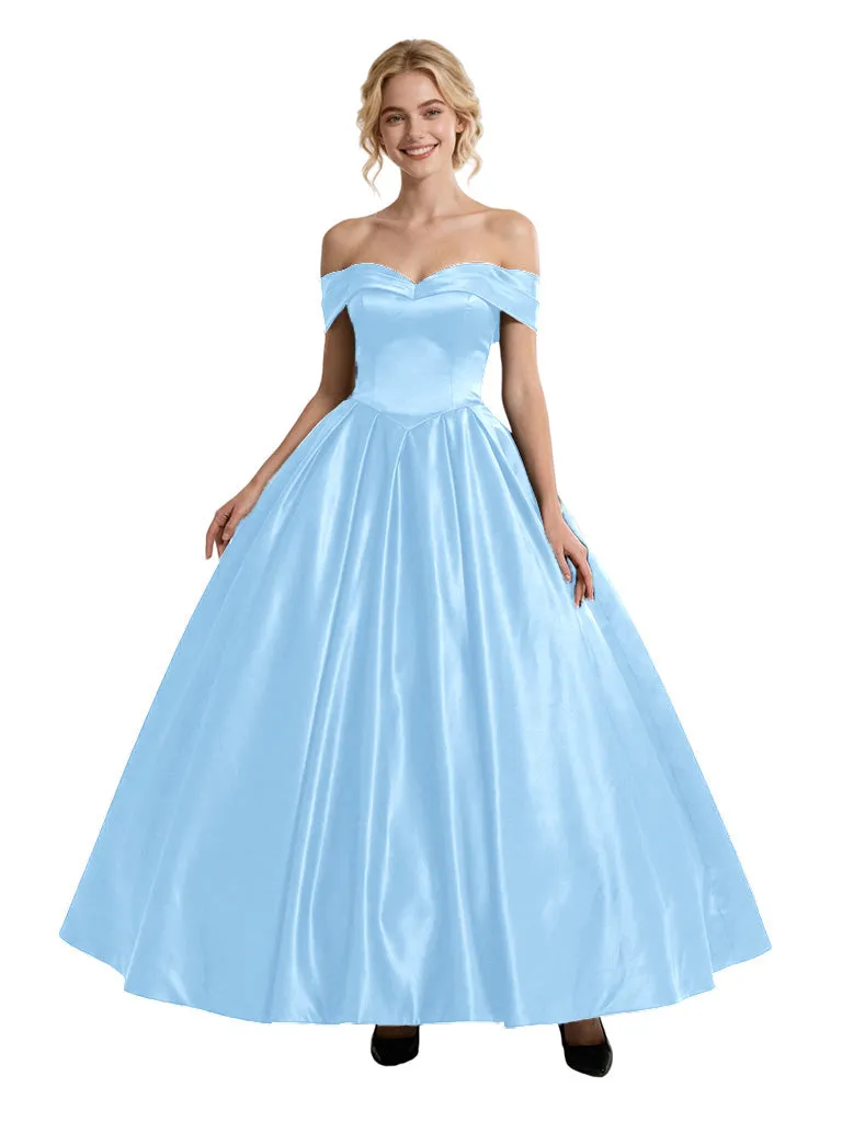Fancy A-Line Off Shoulder Satin Long Party Prom Dresses sold by ChicSew product image thumbnail 5