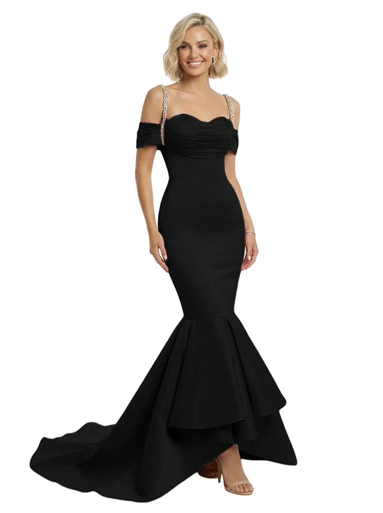 Stunning Cold Shoulder Mermaid Satin Long Party Prom Dresses sold by ChicSew product image thumbnail 4