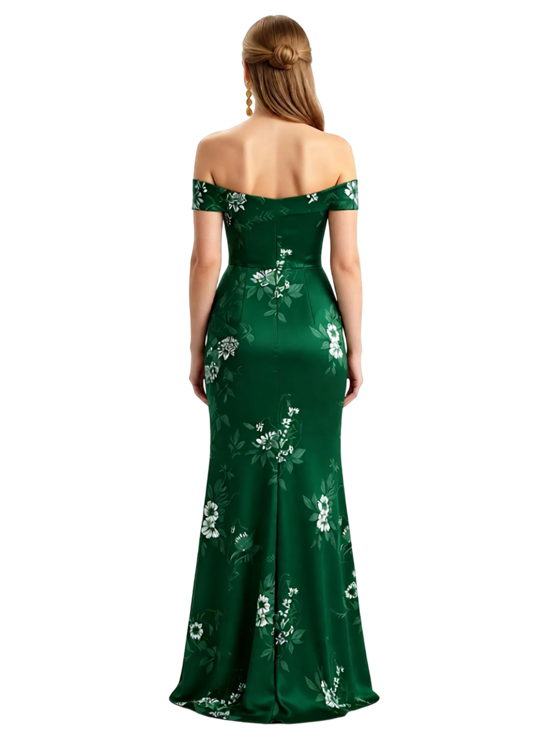 Simple Off Shoulder Side Slit Mermaid Long Satin Floral Formal Evening Dresses For Ladies sold by ChicSew product image thumbnail 2