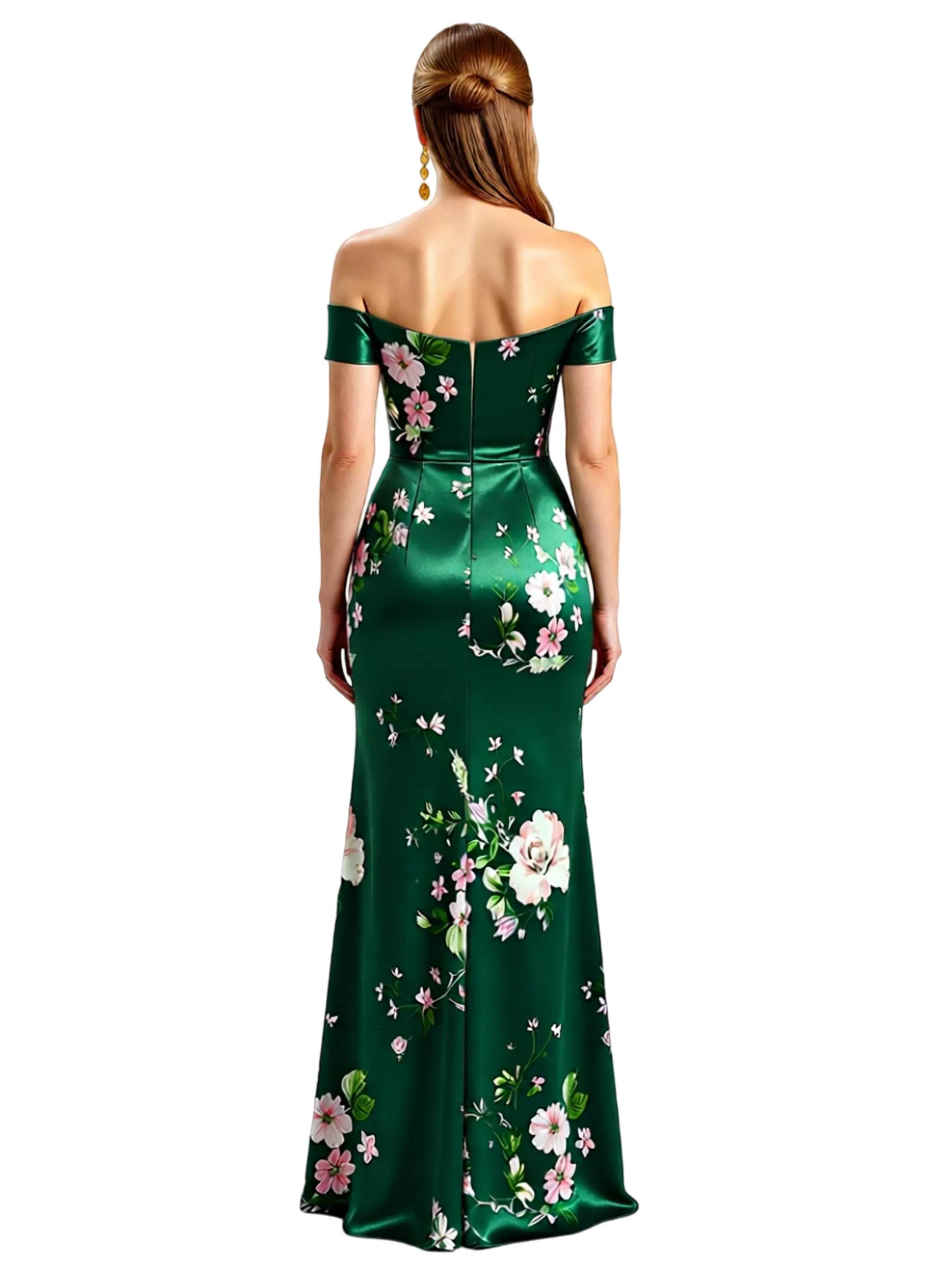 Simple Off Shoulder Side Slit Mermaid Long Satin Floral Formal Evening Dresses For Ladies sold by ChicSew product image thumbnail 2