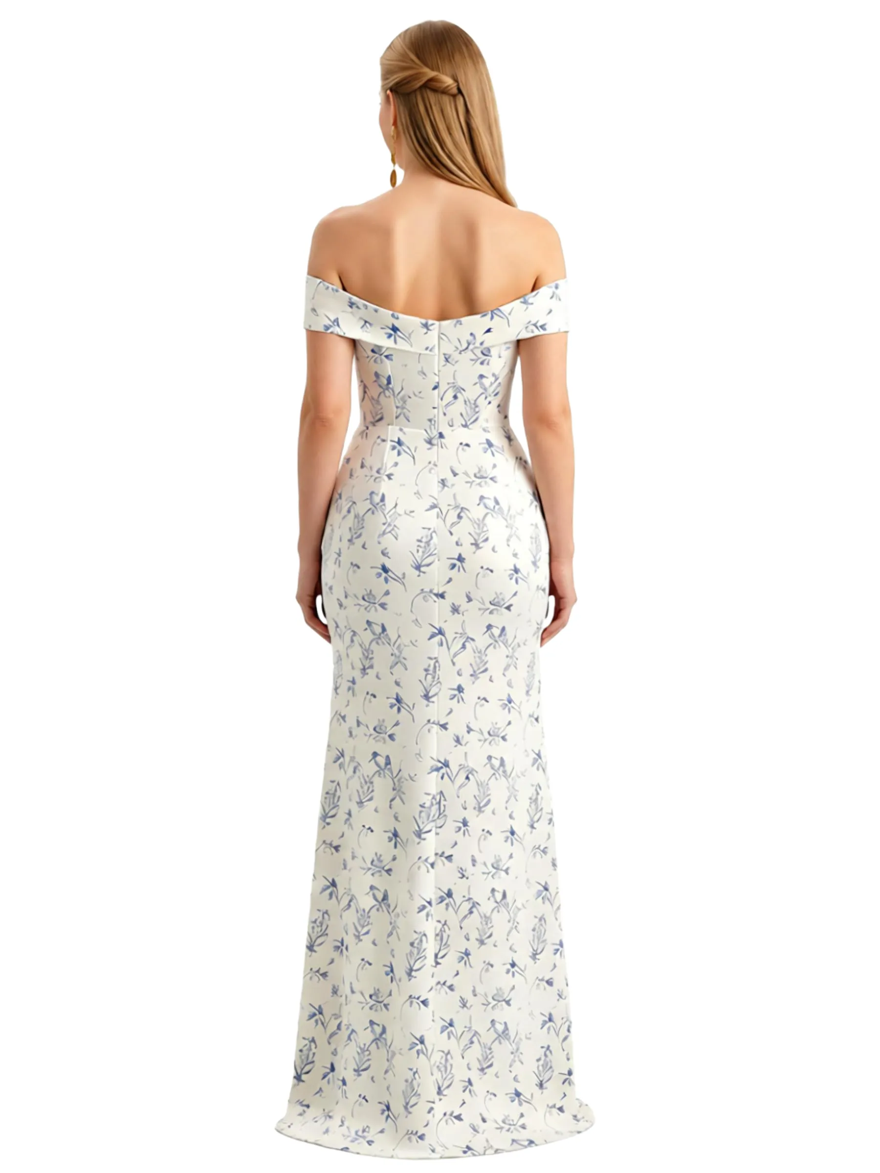 Simple Off Shoulder Side Slit Mermaid Long Satin Floral Formal Evening Dresses For Ladies sold by ChicSew product image thumbnail 2