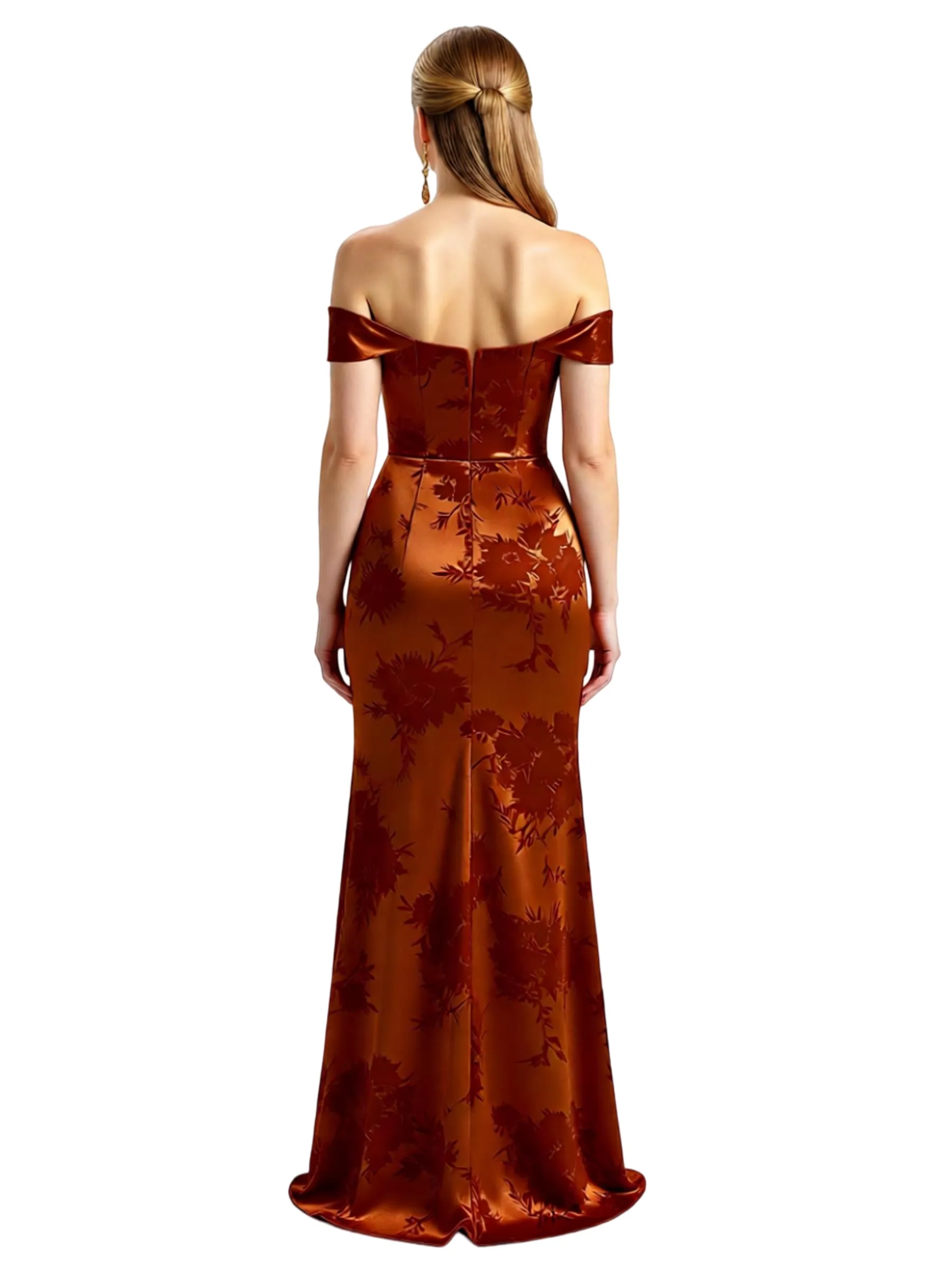 Simple Off Shoulder Side Slit Mermaid Long Satin Floral Formal Evening Dresses For Ladies sold by ChicSew product image thumbnail 2