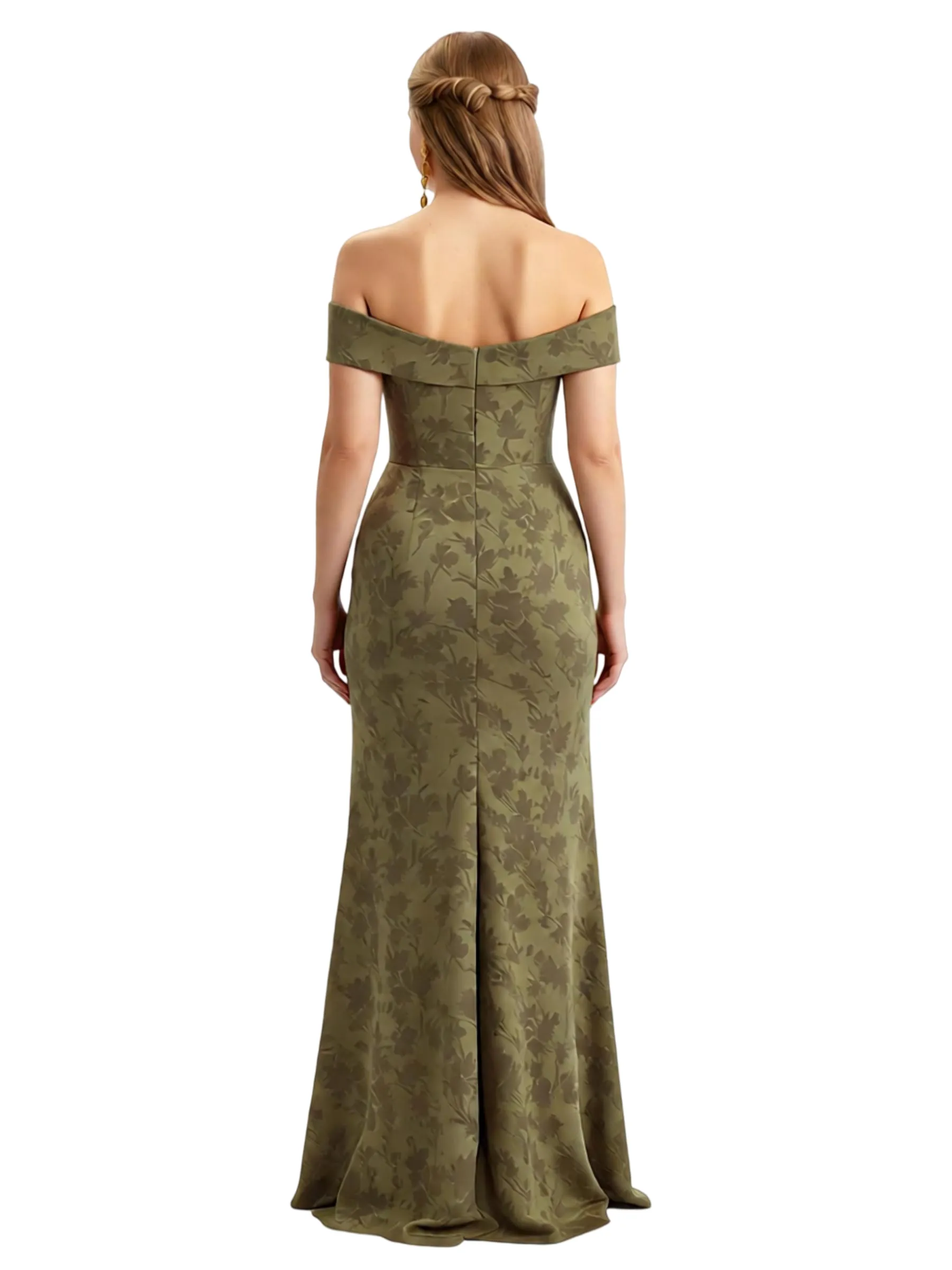 Simple Off Shoulder Side Slit Mermaid Long Satin Floral Formal Evening Dresses For Ladies sold by ChicSew product image thumbnail 2