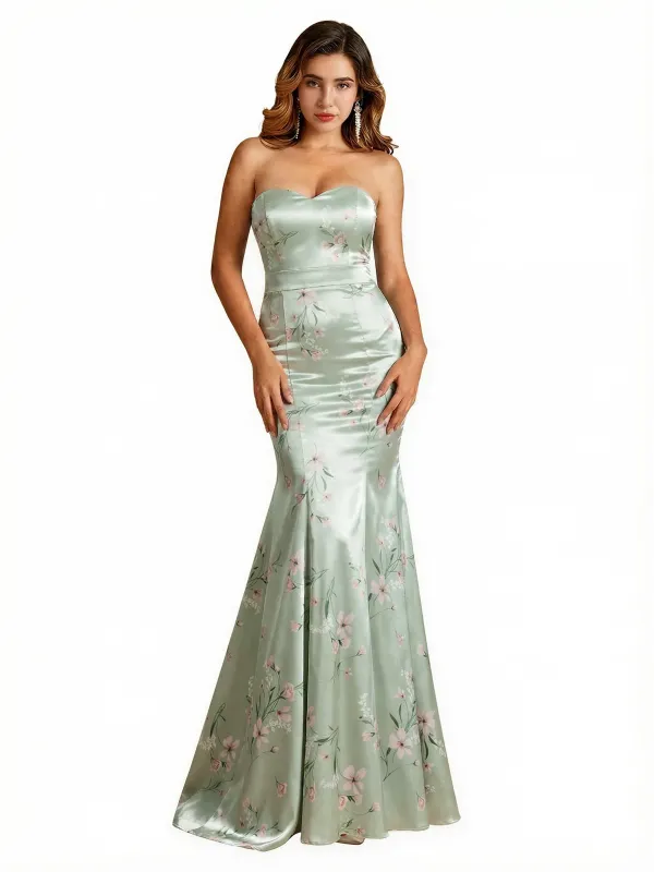 Sexy Sweetheart Mermaid Long Satin Floral Formal Dresses For Women sold by ChicSew