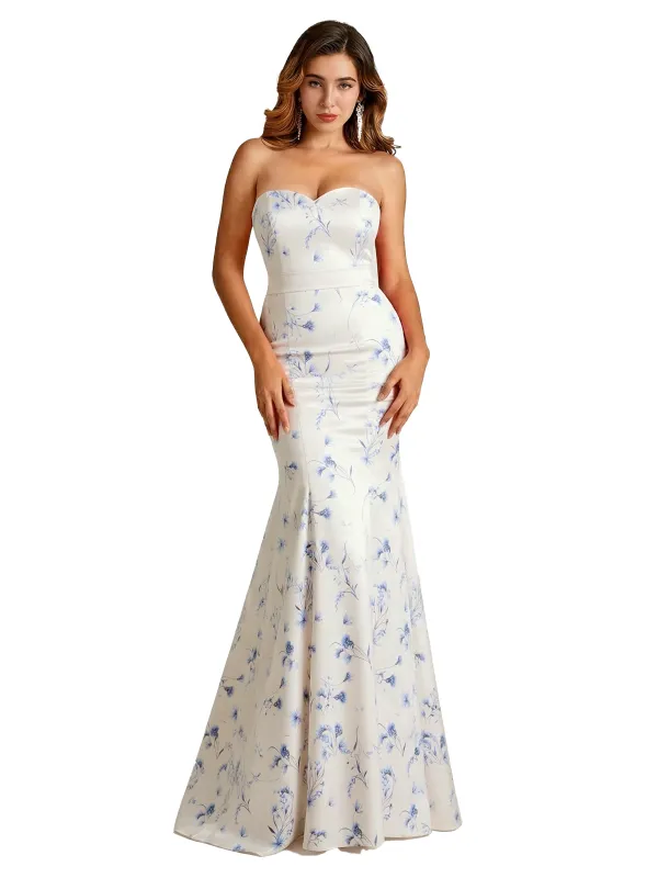 Sexy Sweetheart Mermaid Long Satin Floral Formal Dresses For Women sold by ChicSew