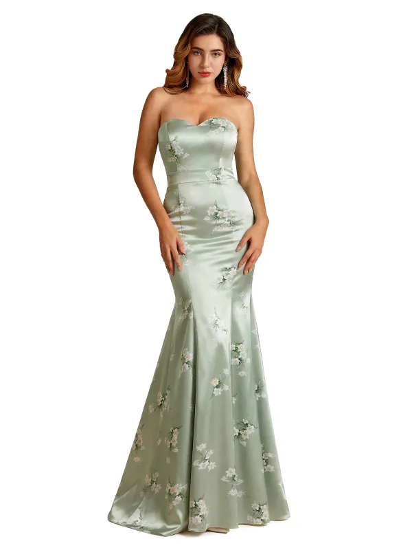 Sexy Sweetheart Mermaid Long Satin Floral Formal Dresses For Women made by ChicSew