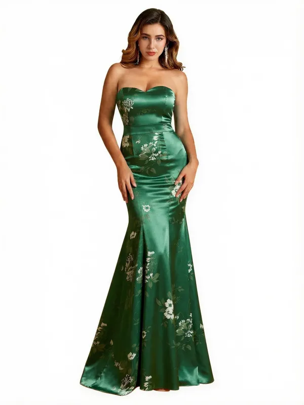 Sexy Sweetheart Mermaid Long Satin Floral Formal Dresses For Women sold by ChicSew