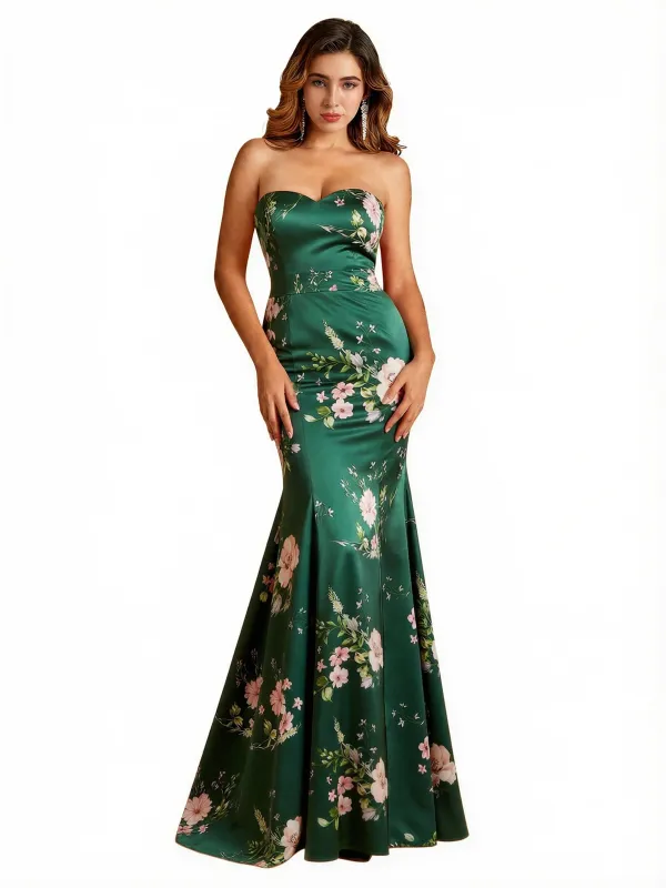 Sexy Sweetheart Mermaid Long Satin Floral Formal Dresses For Women sold by ChicSew