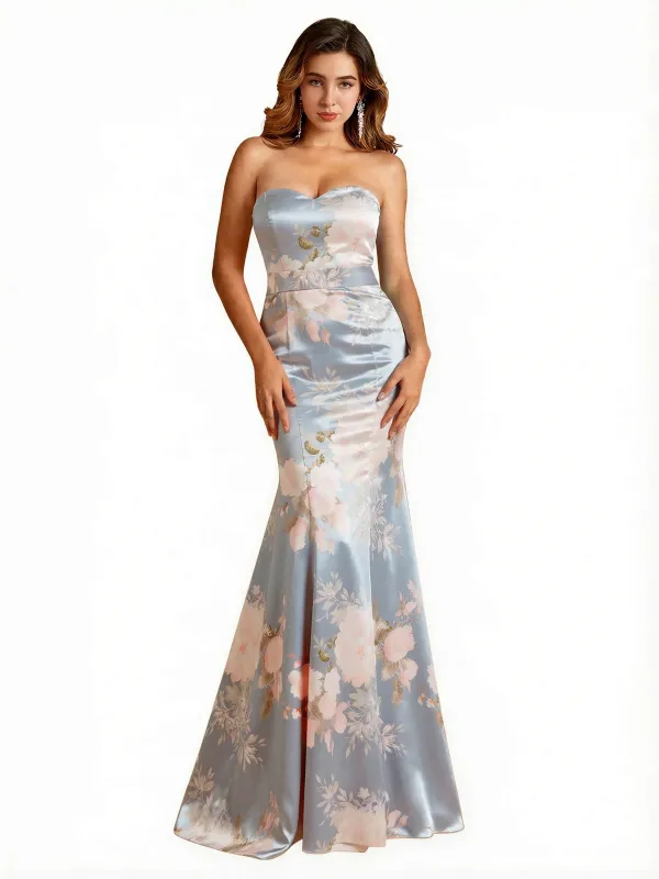 Sexy Sweetheart Mermaid Long Satin Floral Formal Dresses For Women sold by ChicSew