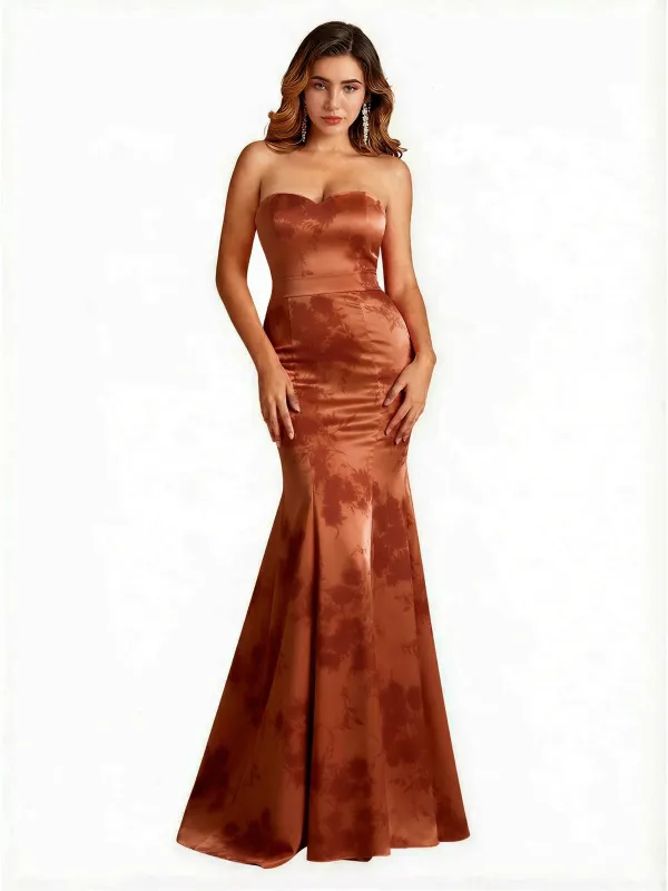 Sexy Sweetheart Mermaid Long Satin Floral Formal Dresses For Women sold by ChicSew