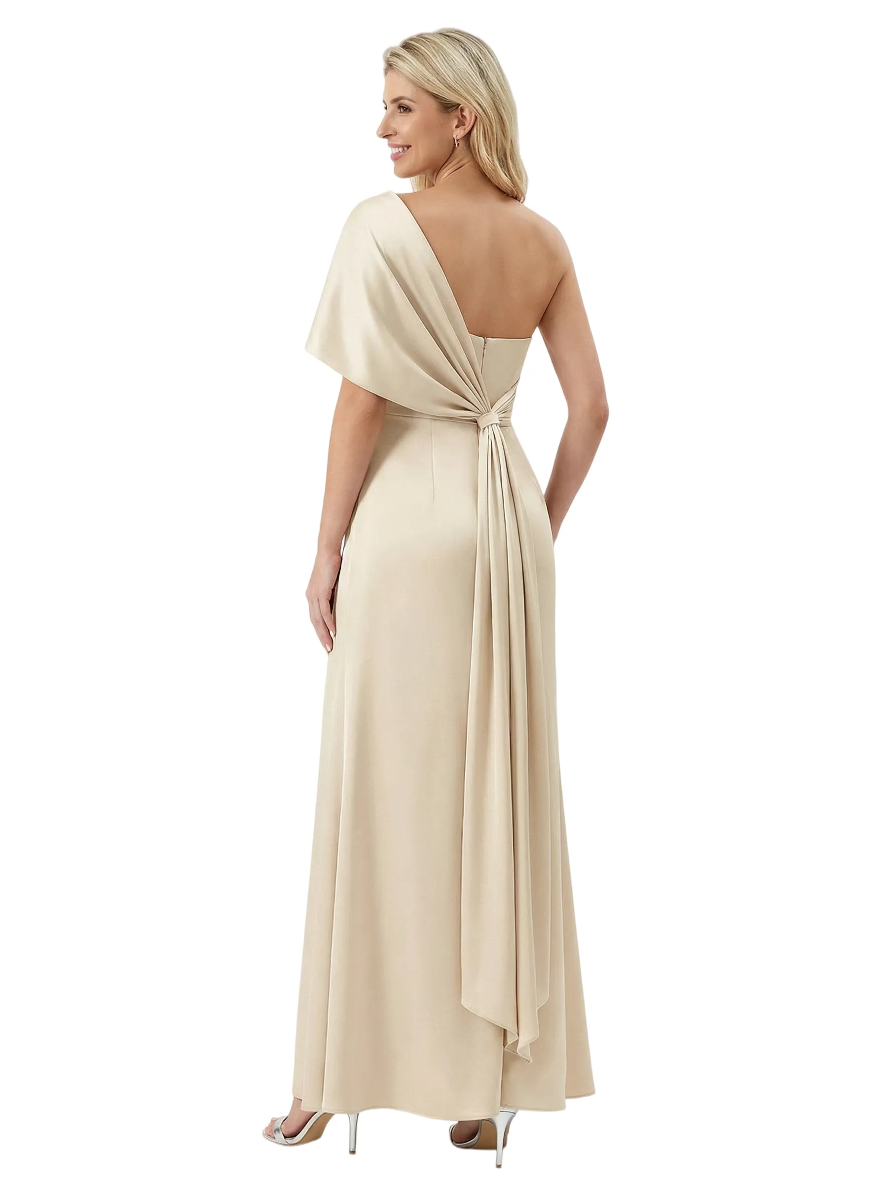 Elegant One Shoulder Satin Mother Of The Bride Dress Sheath Maxi Gown Side Slit sold by ChicSew product image thumbnail 3