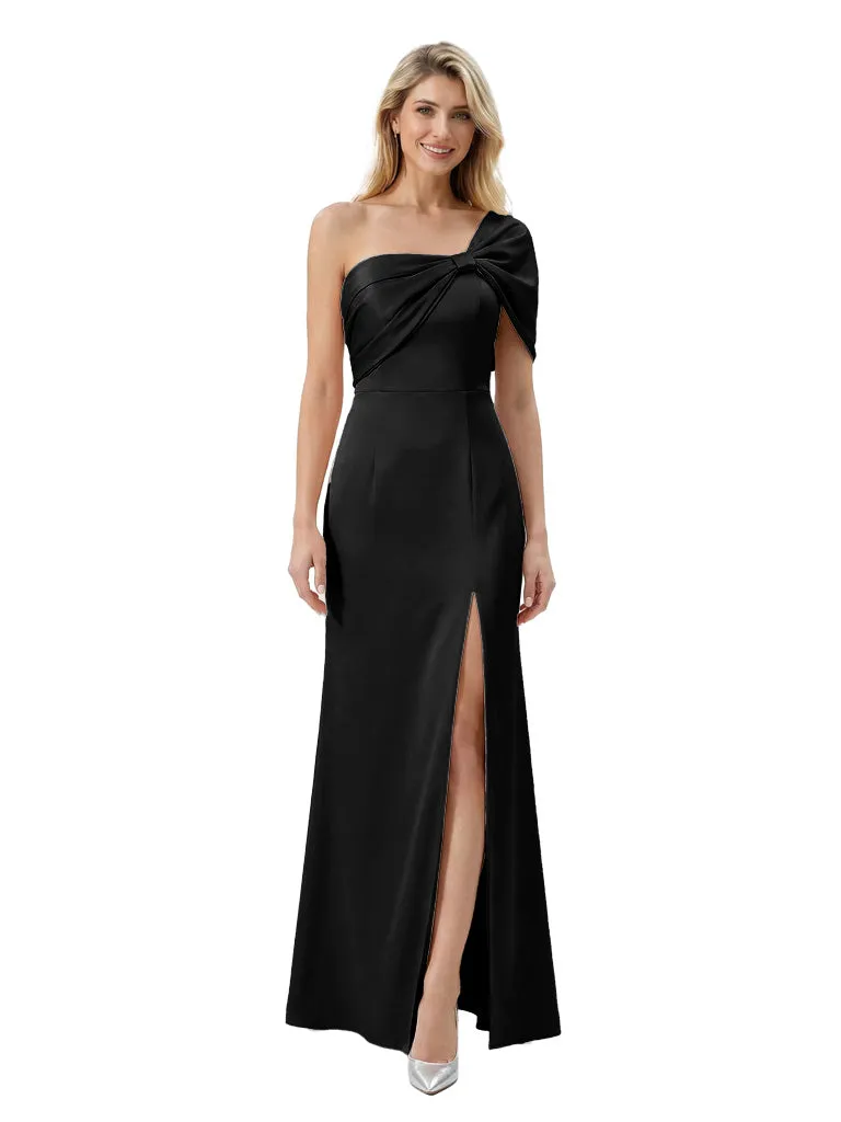 Elegant One Shoulder Satin Mother Of The Bride Dress Sheath Maxi Gown Side Slit sold by ChicSew product image thumbnail 4