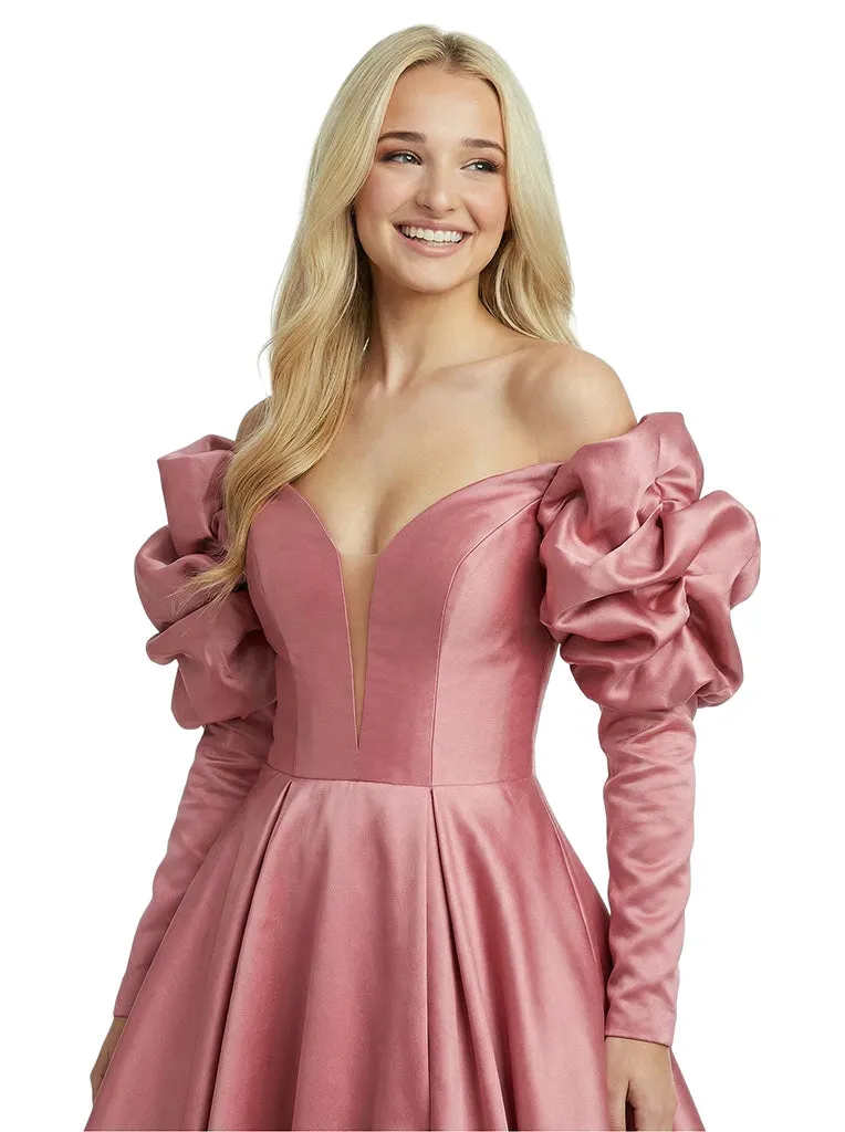 Sweet Satin Long Sleeves V-Neck A-Line Long Party Prom Dresses sold by ChicSew product image thumbnail 2