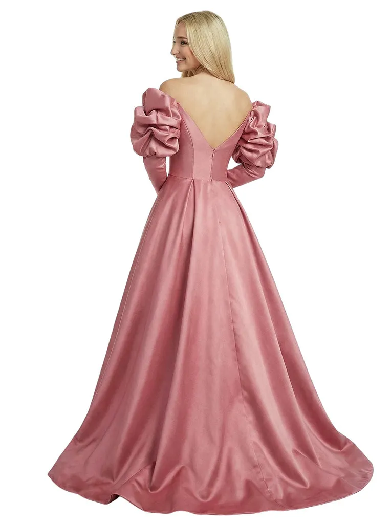 Sweet Satin Long Sleeves V-Neck A-Line Long Party Prom Dresses sold by ChicSew product image thumbnail 3