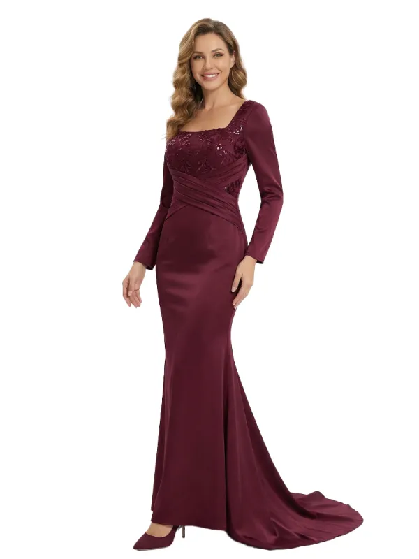 Fancy Long Sleeves Square Mother Of The Bride Dress Mermaid Gown With Train sold by ChicSew