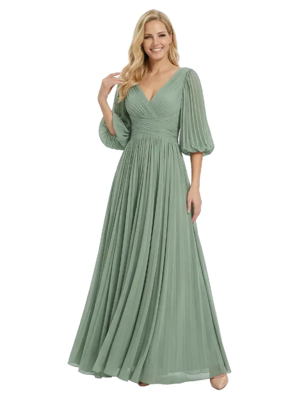 Charming A-Line Half Sleeves V-Neck Chiffon Mother of The Bride Dresses sold by ChicSew