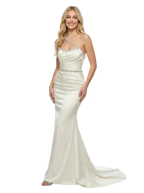 Elegant One Shoulder Beaded Satin Mermaid Evening Formal Prom Dress sold by ChicSew