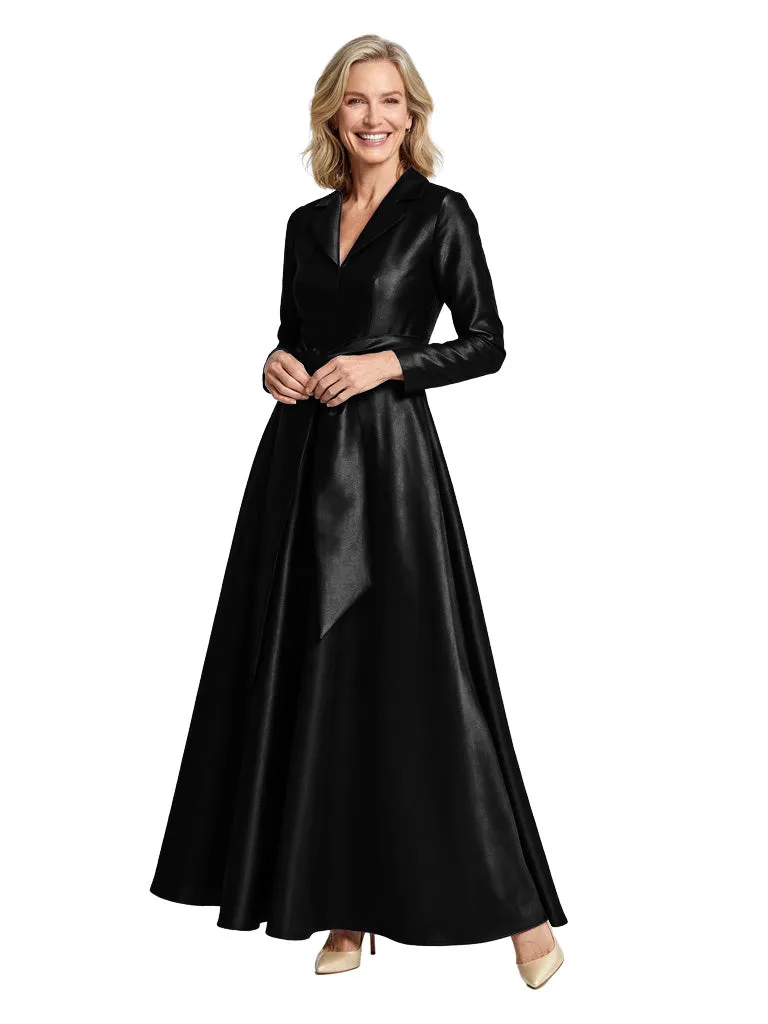 Classy V-Neck Long Sleeves Satin Mother of The Bride Dress With Sash Tie Waist sold by ChicSew product image thumbnail 4