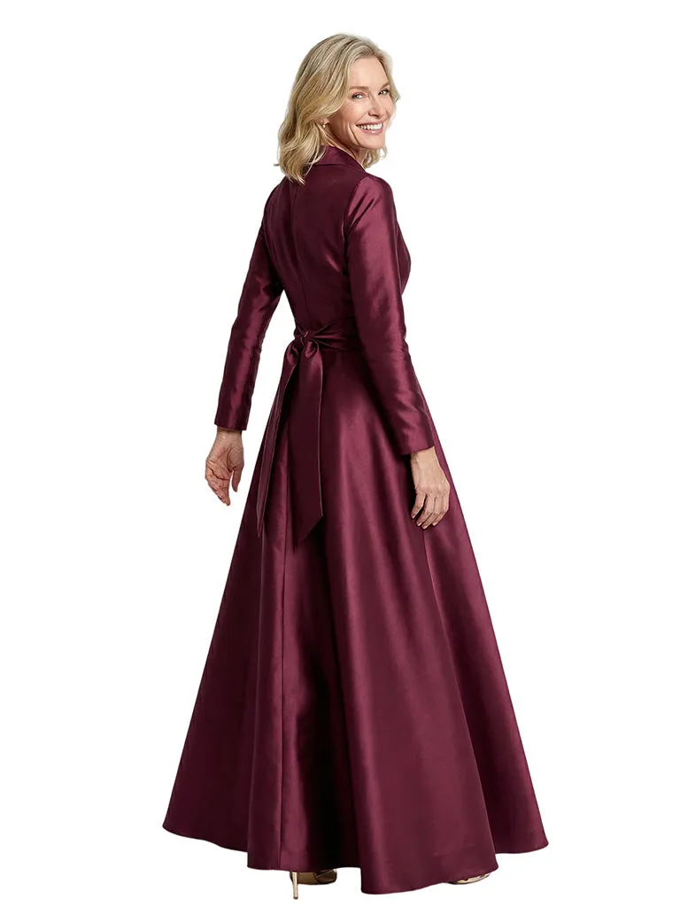 Classy V-Neck Long Sleeves Satin Mother of The Bride Dress With Sash Tie Waist sold by ChicSew product image thumbnail 2