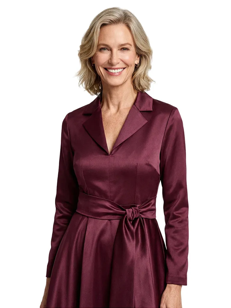 Classy V-Neck Long Sleeves Satin Mother of The Bride Dress With Sash Tie Waist sold by ChicSew product image thumbnail 3