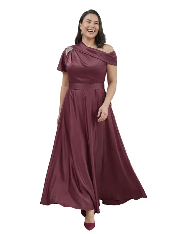 Chic One Shoulder Beaded Detail A-Line Satin Mother of The Bride Dress sold by ChicSew