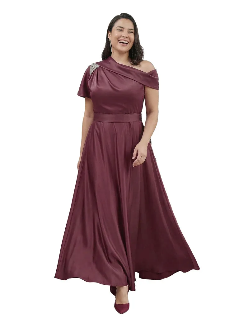 Chic One Shoulder Beaded Detail A-Line Satin Mother of The Bride Dress sold by ChicSew