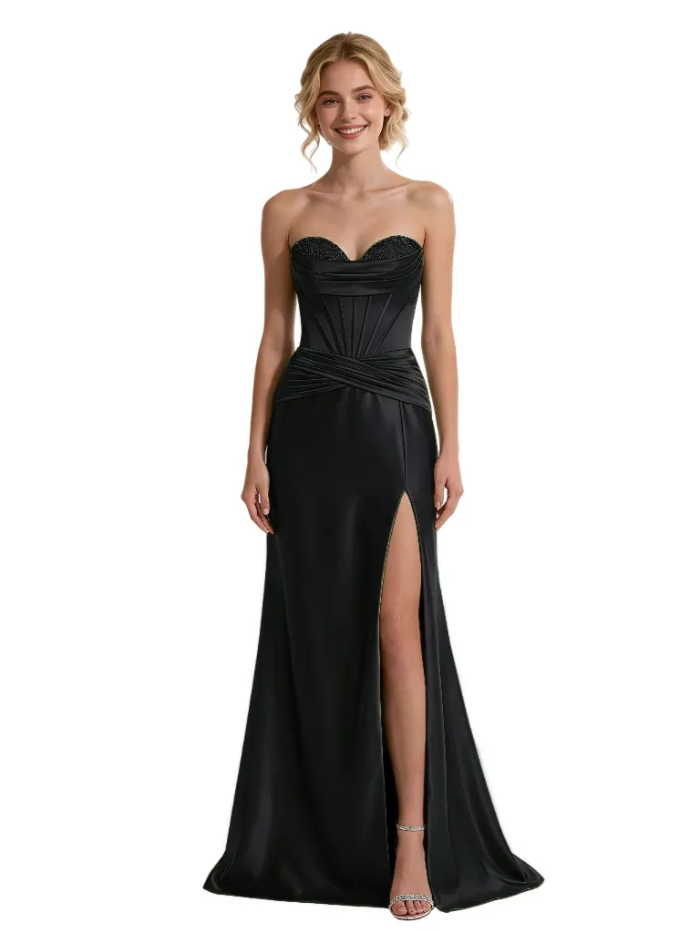 Sweet Satin Beaded Sweetheart Corset Lace Up Back Mermaid Long Party Prom Dresses sold by ChicSew product image thumbnail 4