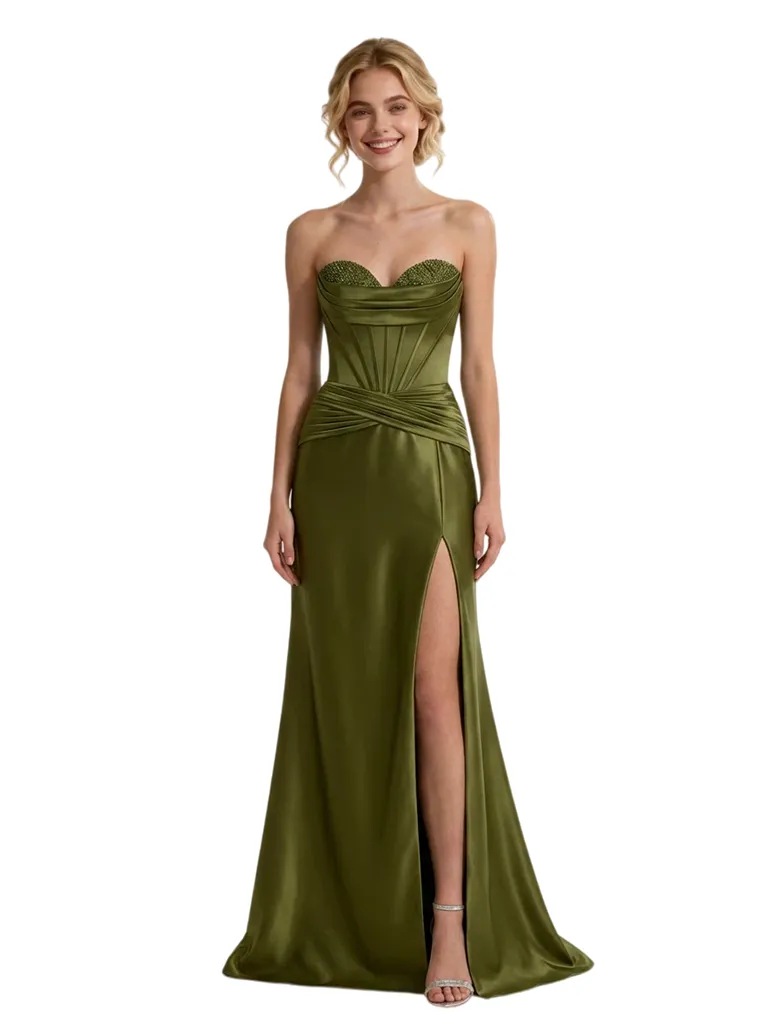 Sweet Satin Beaded Sweetheart Corset Lace Up Back Mermaid Long Party Prom Dresses sold by ChicSew