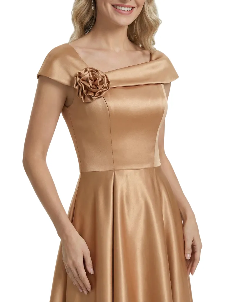 Fancy Asymmetrical Cap Sleeves Satin High Low A-Line Mother of The Bride Dress sold by ChicSew product image thumbnail 2