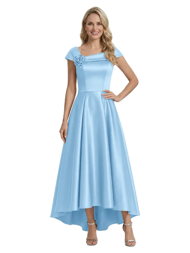 Fancy Asymmetrical Cap Sleeves Satin High Low A-Line Mother of The Bride Dress sold by ChicSew product image thumbnail 5