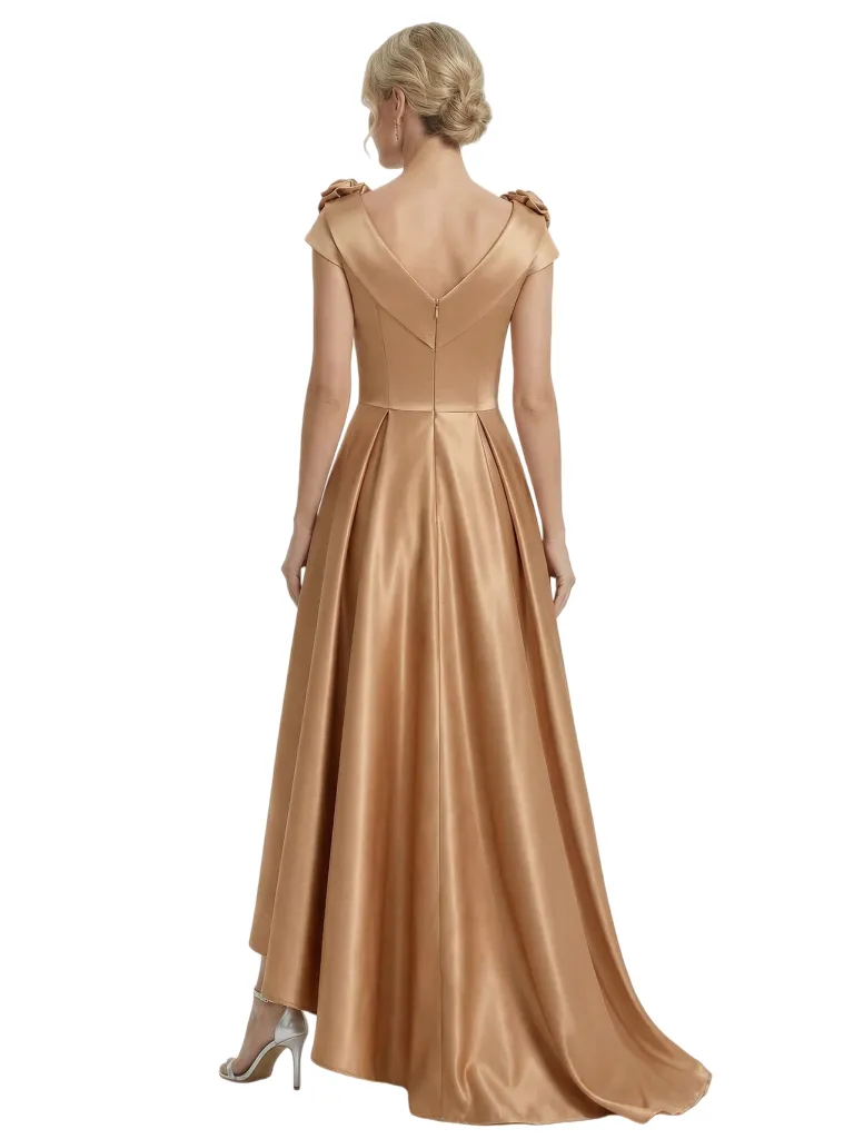 Fancy Asymmetrical Cap Sleeves Satin High Low A-Line Mother of The Bride Dress sold by ChicSew product image thumbnail 3