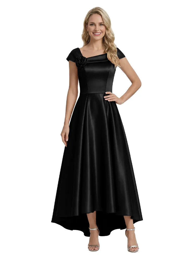 Fancy Asymmetrical Cap Sleeves Satin High Low A-Line Mother of The Bride Dress sold by ChicSew product image thumbnail 4
