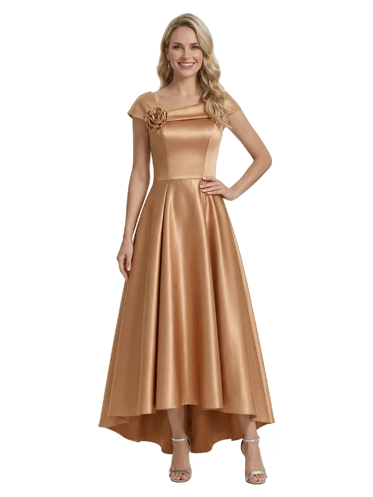 Fancy Asymmetrical Cap Sleeves Satin High Low A-Line Mother of The Bride Dress sold by ChicSew